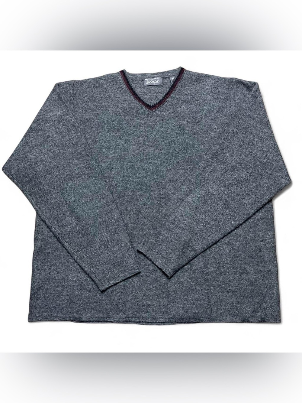 Vintage Lord & Taylor Wool Sweater Pullover V-Neck Men's Large Grey Long Sleeve